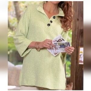 SOFT SURROUNDINGS Touchable Tunic Slouchy Pullover Button Sweater Green Size LG
